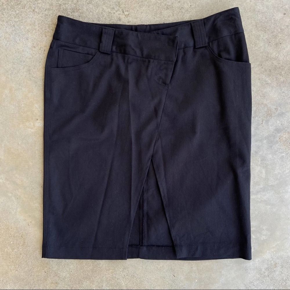 TOPSHOP Black Mini Skirt Front Slit Size 14 - Picture 1 of 4